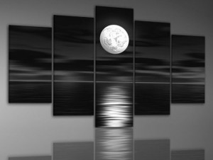 100% Hand-painted  Wood Framed on the Back Oil Wall Art Sea White Full Moon Night Home Decoration Abstract Landscape Oil Painting on Canvas 5pcs/set Mixorde