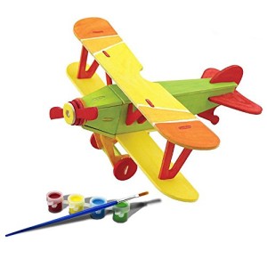 Bfun Wood 3D Weapon Puzzles Biplane 3D Woodcraft Kit Assemble Paint DIY 3D Puzzle Toys for Kids Adults the Best Birthday Gift