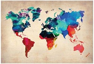 World Watercolor Map 1 Poster by NaxArt 19 x 13in