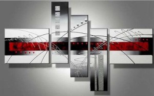 Wieco Art 5-Piece "Perfect White Lines" Stretched and Framed Hand-Painted Modern Abstract Oil Paintings on Canvas Wall Art Set
