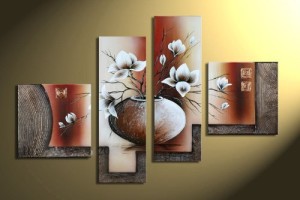 Wieco Art 4-Piece Elegant Flowers Stretched and Framed Hand-Painted Modern Canvas Wall Art