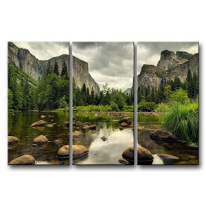 3 Pieces Green Wall Art Painting Yosemite National Park Clear Water Lake Mountain Trees Rocks Pictures Prints On Canvas Landscape The Picture Decor Oil For Home Modern Decoration Print For Items