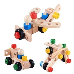 Rolimate DIY 3D Changeable Nut Car Building Toy for kids - 30 pcs Wooden Puzzle Blocks, Early Education & Play Toys for tots 3 years old and up