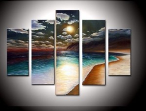 100% Hand-painted Wood Framed on the Back Artwork the Yellow Beach High Q. Wall Decor Landscape Oil Painting on Canvas 5pcs/set Mixorde