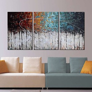 ARTLAND Hand-Painted"Color Forest"3-Piece Gallery-Wrapped Abstract Oil Painting On Canvas Wall Art Decor Home Decoration 24x48 inches