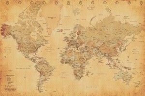 World Map Vintage Style Poster Print